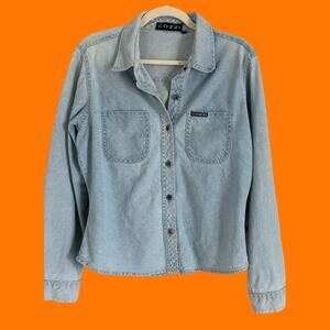 90's vintage denim long sleeve button up collared shirt blouse XL *runs small*